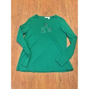 Kim Rogers Green Christmas Beaded Snowman Long-Sleeve Size XL 100% Cotton